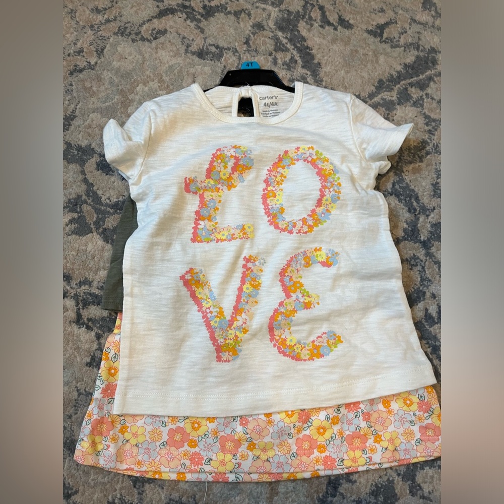 Brand New with Tags ~ 4T Carters Summer Matching Outfit ~ 3 Piece Set